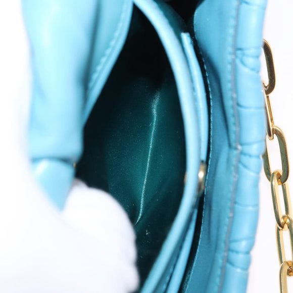 Miu Miu Chain Shoulder Bag Leather Blue Gold Auth 162860