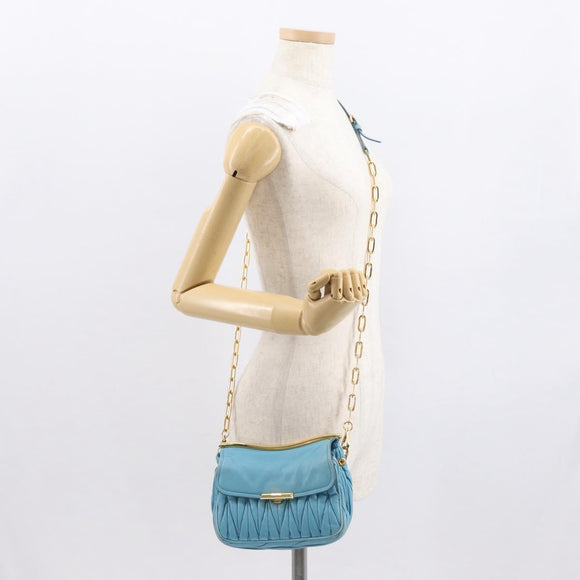 Miu Miu Chain Shoulder Bag Leather Blue Gold Auth 162860
