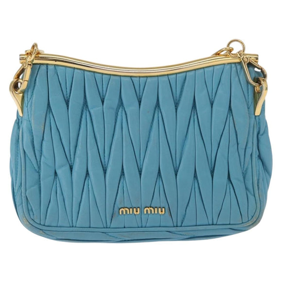 Miu Miu Chain Shoulder Bag Leather Blue Gold Auth 162860
