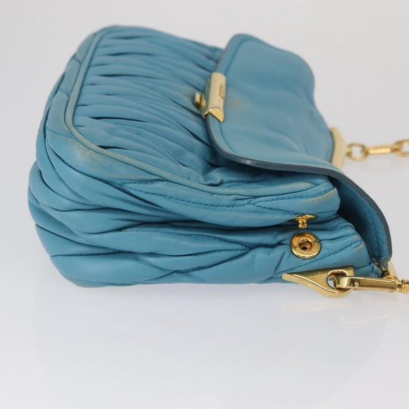 Miu Miu Chain Shoulder Bag Leather Blue Gold Auth 162860
