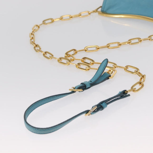 Miu Miu Chain Shoulder Bag Leather Blue Gold Auth 162860
