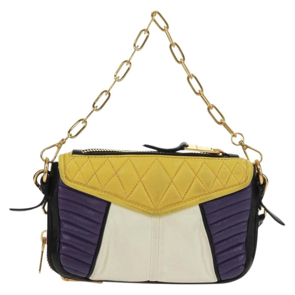 Miu Miu Chain Hand Bag Leather 2way Multicolor Gold Auth 162861V