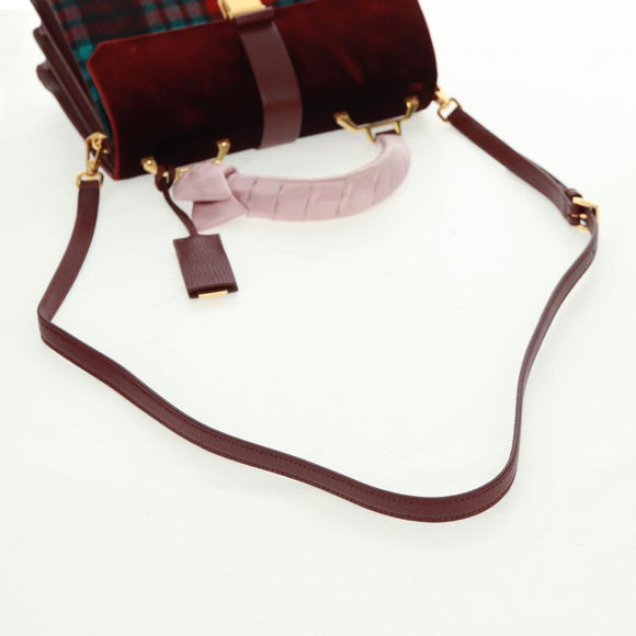 Miu Miu Hand Bag Velor 2way Red Gold Auth 162863SAV