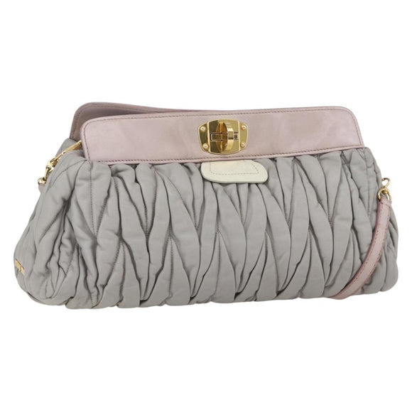 Miu Miu Matelasse Shoulder Bag Leather Gray Gold Auth 162864