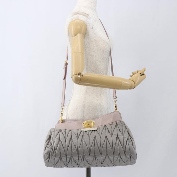 Miu Miu Matelasse Shoulder Bag Leather Gray Gold Auth 162864