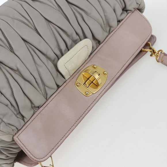 Miu Miu Matelasse Shoulder Bag Leather Gray Gold Auth 162864
