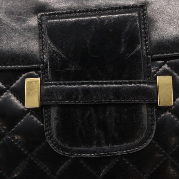 SAINT LAURENT Shoulder Bag Leather Black Gold Auth 162867