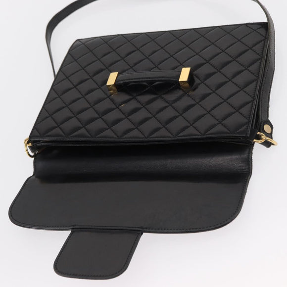 SAINT LAURENT Shoulder Bag Leather Black Gold Auth 162867