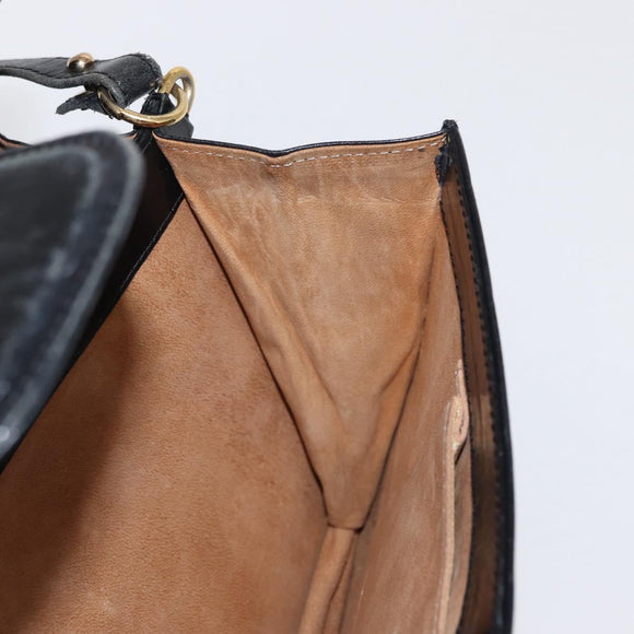 SAINT LAURENT Shoulder Bag Leather Black Gold Auth 162867