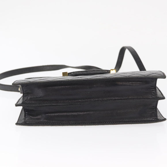 SAINT LAURENT Shoulder Bag Leather Black Gold Auth 162867