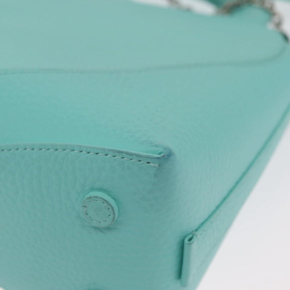 TIFFANY&Co. Hand Bag Leather 2way Peppermint Silver Auth 162869SM