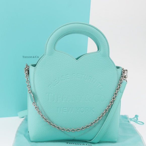 TIFFANY&Co. Hand Bag Leather 2way Peppermint Silver Auth 162869SM