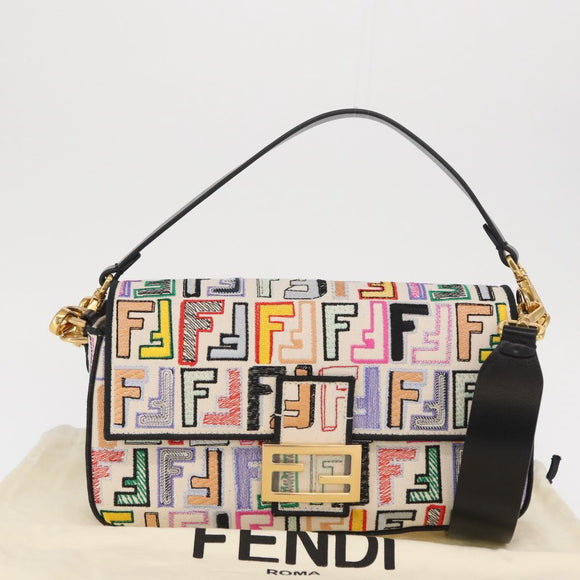 FENDI Zucca Canvas Mamma Baguette Umhängetasche Mehrfarbig Gold Auth 162870SM