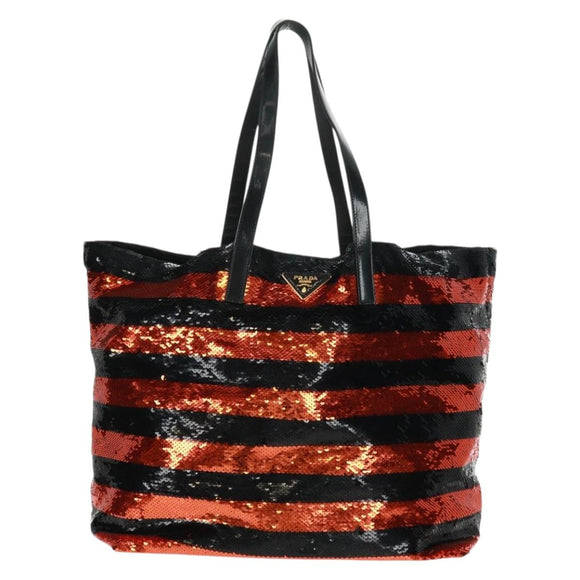PRADA Pailletten Tragetasche Nylon Orange Schwarz Orig. 162878V