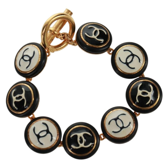 CHANEL Bracelet metal Black CC Auth 162895V