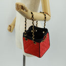 CHANEL Chain Hand Bag Raffia Red Gold CC Auth 162896V-23