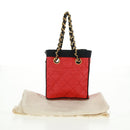 CHANEL Chain Hand Bag Raffia Red Gold CC Auth 162896V-12