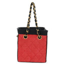 CHANEL Chain Hand Bag Raffia Red Gold CC Auth 162896V-2
