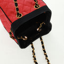 CHANEL Chain Hand Bag Raffia Red Gold CC Auth 162896V-6