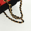 CHANEL Chain Hand Bag Raffia Red Gold CC Auth 162896V-7