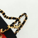 CHANEL Chain Hand Bag Raffia Red Gold CC Auth 162896V-14