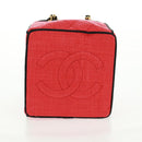 CHANEL Chain Hand Bag Raffia Red Gold CC Auth 162896V-5
