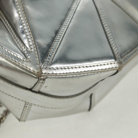 CHANEL Clutch Bag Leather Silver CC Auth 162899V