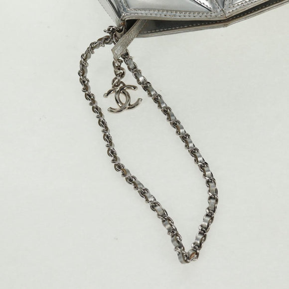 CHANEL Clutch Bag Leather Silver CC Auth 162899V