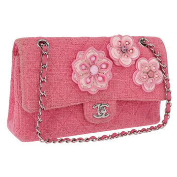 CHANEL Matelasse25 Chain Shoulder Bag Tweed Pink Silver CC Auth 162900SM