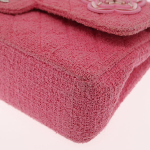 CHANEL Matelasse25 Chain Shoulder Bag Tweed Pink Silver CC Auth 162900SM