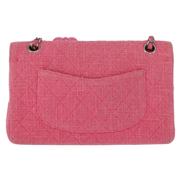 CHANEL Matelasse25 Chain Shoulder Bag Tweed Pink Silver CC Auth 162900SM