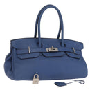 HERMES Shoulder Birkin Shoulder Bag Taurillon Clemence Blue Silver Auth 162913SM-1