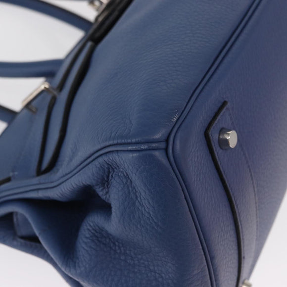 HERMES Shoulder Birkin Shoulder Bag Taurillon Clemence Blue Silver Auth 162913SM