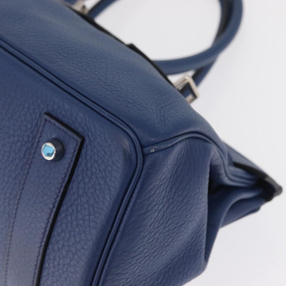 HERMES Shoulder Birkin Shoulder Bag Taurillon Clemence Blue Silver Auth 162913SM
