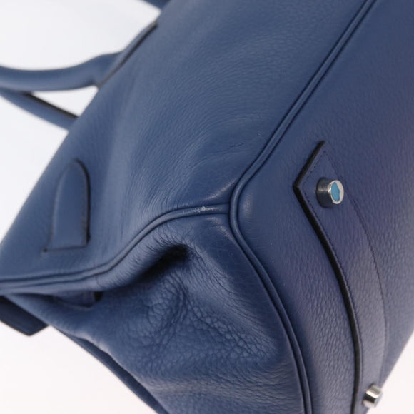 HERMES Shoulder Birkin Shoulder Bag Taurillon Clemence Blue Silver Auth 162913SM