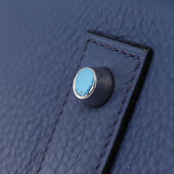 HERMES Shoulder Birkin Shoulder Bag Taurillon Clemence Blue Silver Auth 162913SM