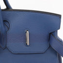 HERMES Shoulder Birkin Shoulder Bag Taurillon Clemence Blue Silver Auth 162913SM-21