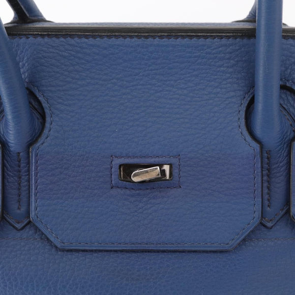 HERMES Shoulder Birkin Shoulder Bag Taurillon Clemence Blue Silver Auth 162913SM