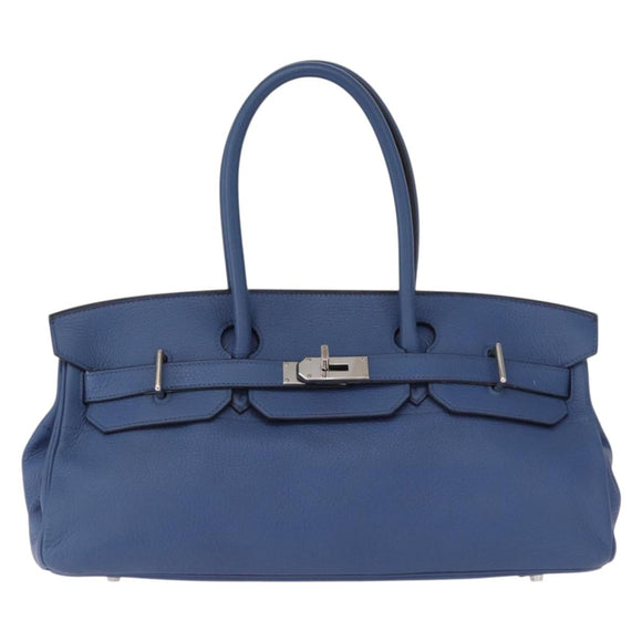 HERMES Shoulder Birkin Shoulder Bag Taurillon Clemence Blue Silver Auth 162913SM
