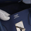 HERMES Shoulder Birkin Shoulder Bag Taurillon Clemence Blue Silver Auth 162913SM-25