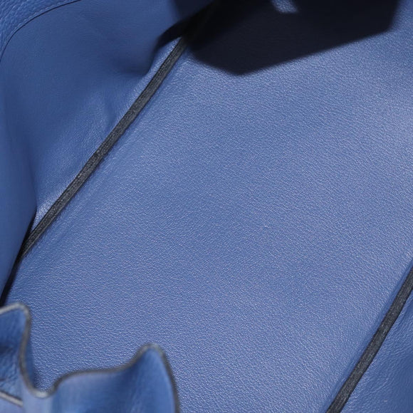 HERMES Shoulder Birkin Shoulder Bag Taurillon Clemence Blue Silver Auth 162913SM