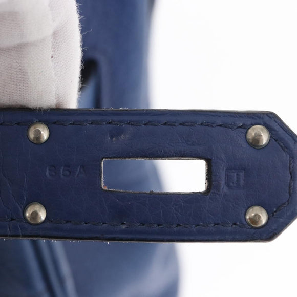 HERMES Shoulder Birkin Shoulder Bag Taurillon Clemence Blue Silver Auth 162913SM