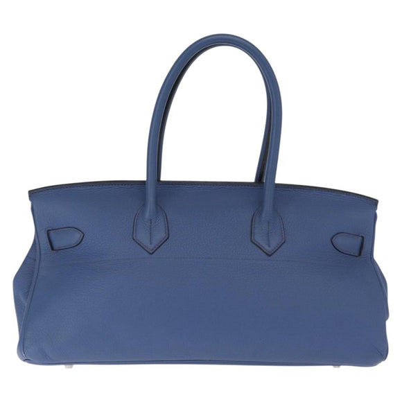 HERMES Shoulder Birkin Shoulder Bag Taurillon Clemence Blue Silver Auth 162913SM