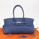 HERMES Shoulder Birkin Shoulder Bag Taurillon Clemence Blue Silver Auth 162913SM-12