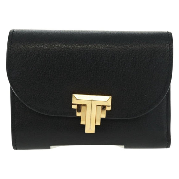 TIFFANY&Co. Bifold Wallet Leather Black Gold Auth 162920V
