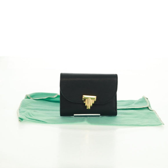 TIFFANY&Co. Bifold Wallet Leather Black Gold Auth 162920V