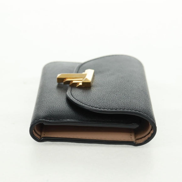TIFFANY&Co. Bifold Wallet Leather Black Gold Auth 162920V