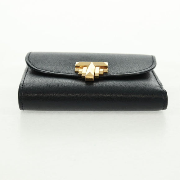 TIFFANY&Co. Bifold Wallet Leather Black Gold Auth 162920V