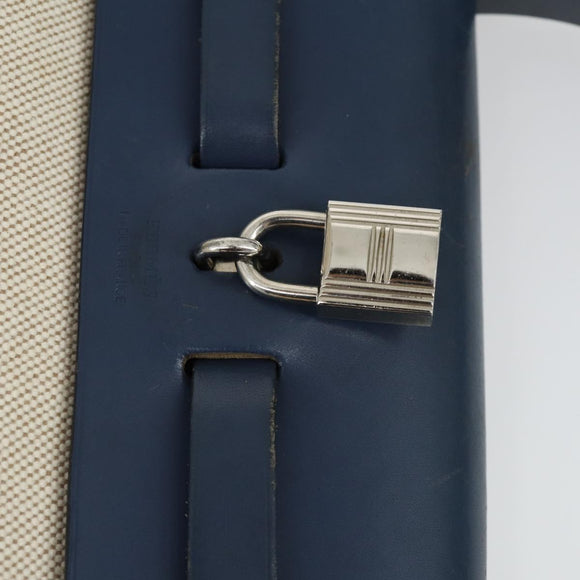 HERMES Her Bag PM Hand Bag Canvas Leather Beige Auth 162923V