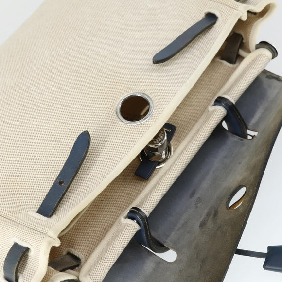 HERMES Her Bag PM Hand Bag Canvas Leather Beige Auth 162923V